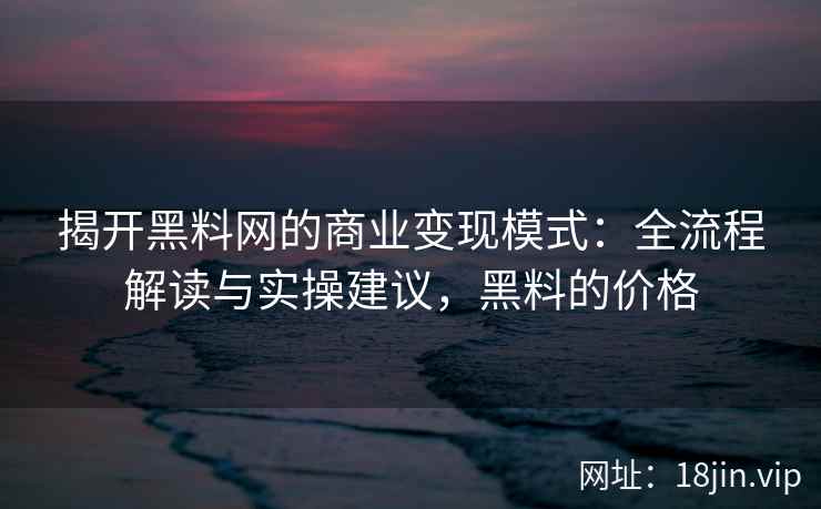 揭开黑料网的商业变现模式：全流程解读与实操建议，黑料的价格